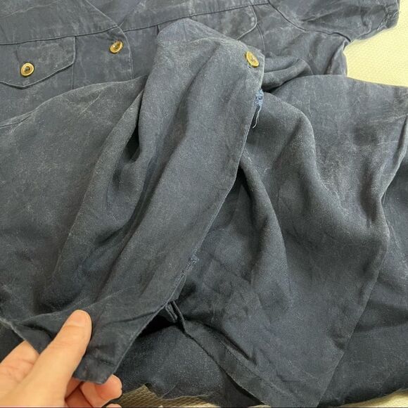 Vintage Halston Blue V Neck Full Button Front Short Sleeve Tencel Rayon Dress - Picture 6 of 9